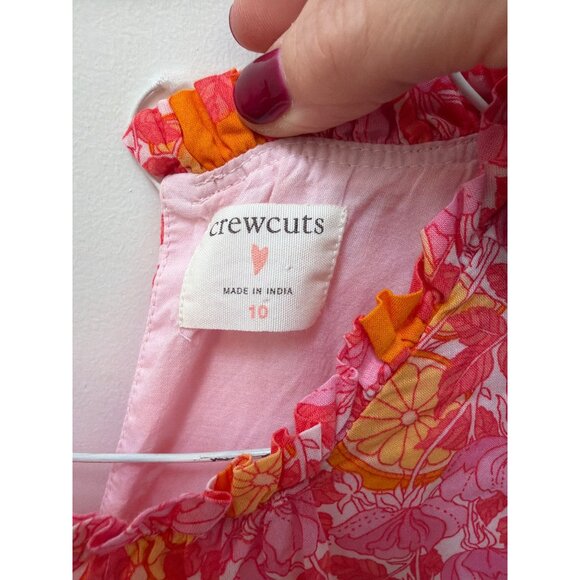 Crewcuts Girls Floral Pink & Orange Ruffled Dress Size 10 - Picture 3 of 5